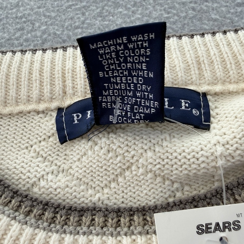 Vintage Pinnacle Golf Sweater SIZE L Embroidered Ivory Textured Crewneck NEW 90s - Picture 7 of 9